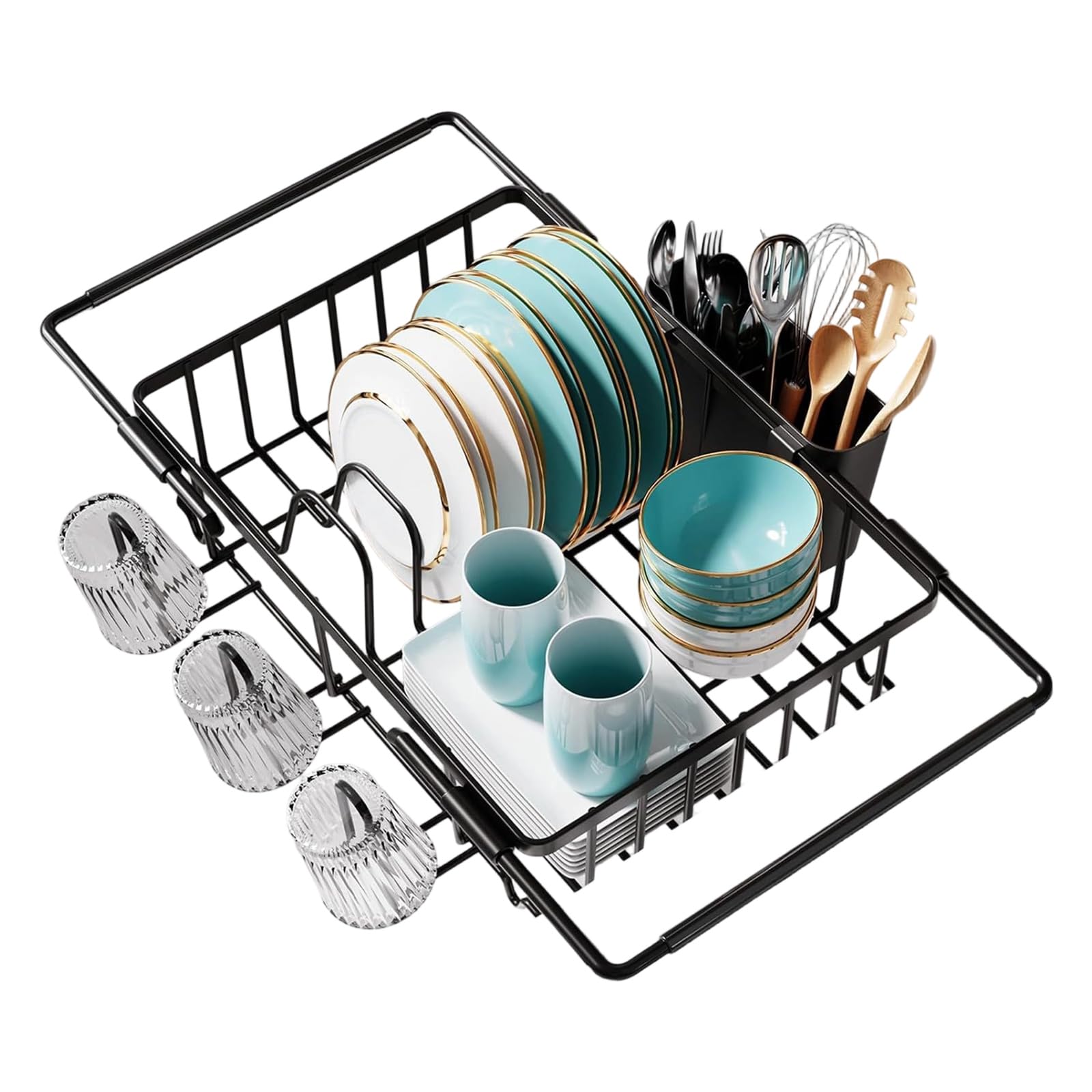 Snorvixre Multifunctional Expandable Rack Iron Kitchen Organizers Drying Seamlessly Integration Any Decoration Expandable Kitchen Storage Solution
