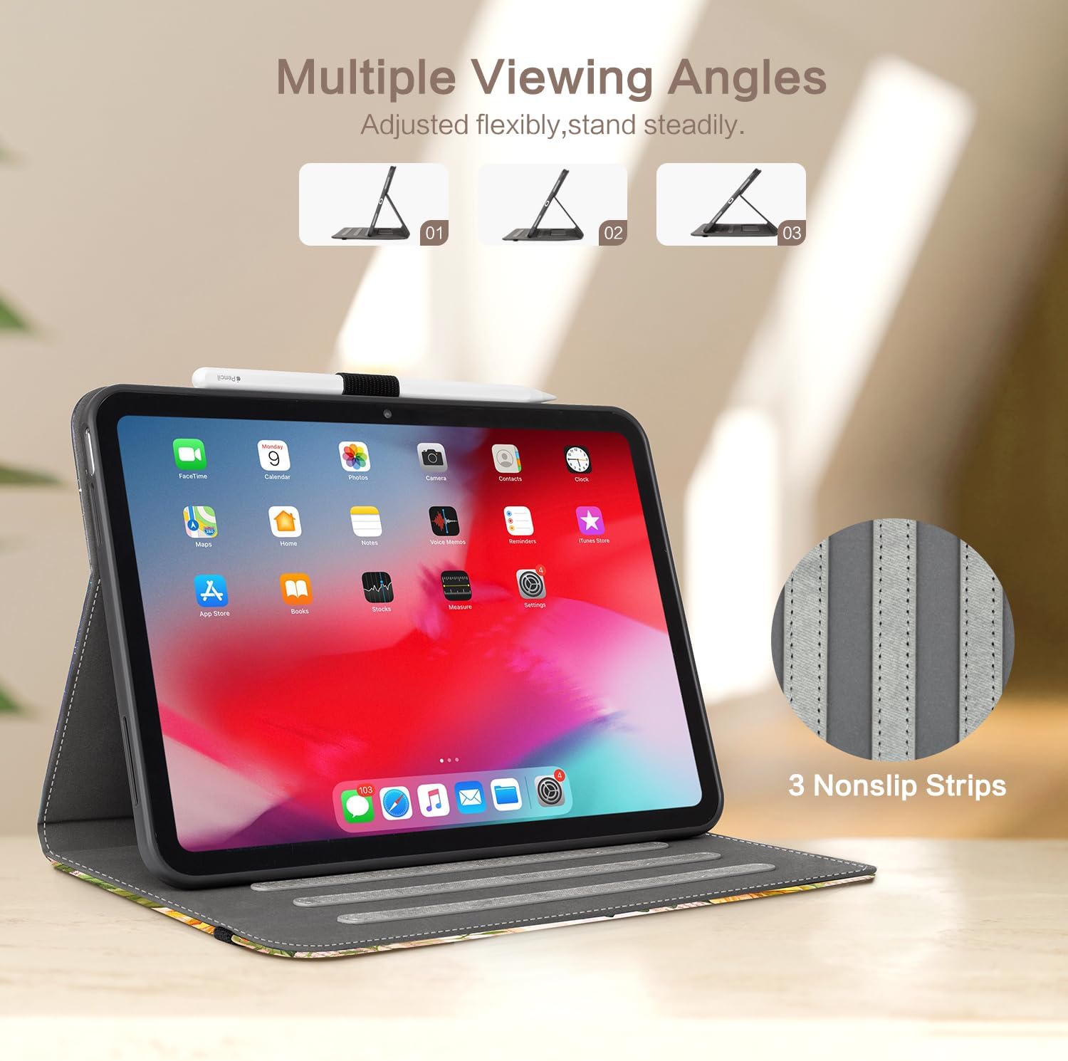 Lokigo Case for iPad (A16) 11th Generation 11 Inch 2025, for iPad 10th Gen 10.9 Inch 2022, Build with Pencil Holder/Hand Strap/Pocket, Shockproof 11th/10th Gen Stand Cover, Retro Sunflower