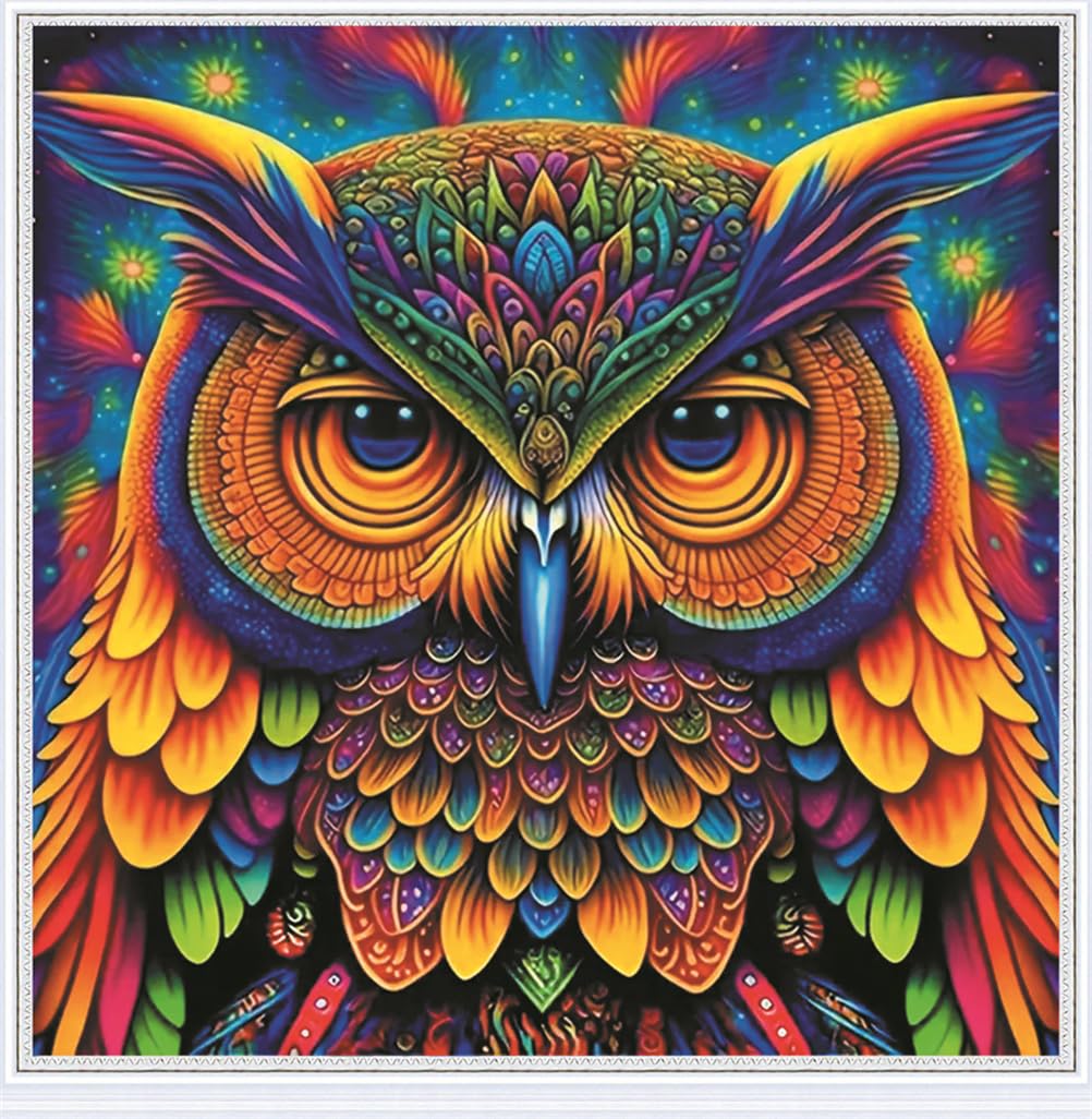 Meecaa Cross Stitch Kits 11 Count Stamped, Owl Animal Embroidery Kit with Accessories Pre Printed (36CMx36CM) (Owl)