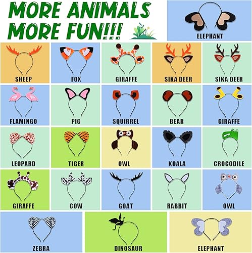 Miniatura 4 de Xinnun 24 diademas de animales de la selva, recuerdos de fiesta de safari, decoraciones de cumpleaños, orejas de animales, accesorios para cabina de