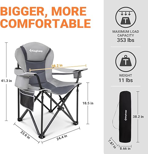 Miniatura 2 de KingCamp Silla plegable de gran tamaño con soporte lumbar, silla ergonómica acolchada resistente con bolsa enfriadora, soporte para tazas, portátil