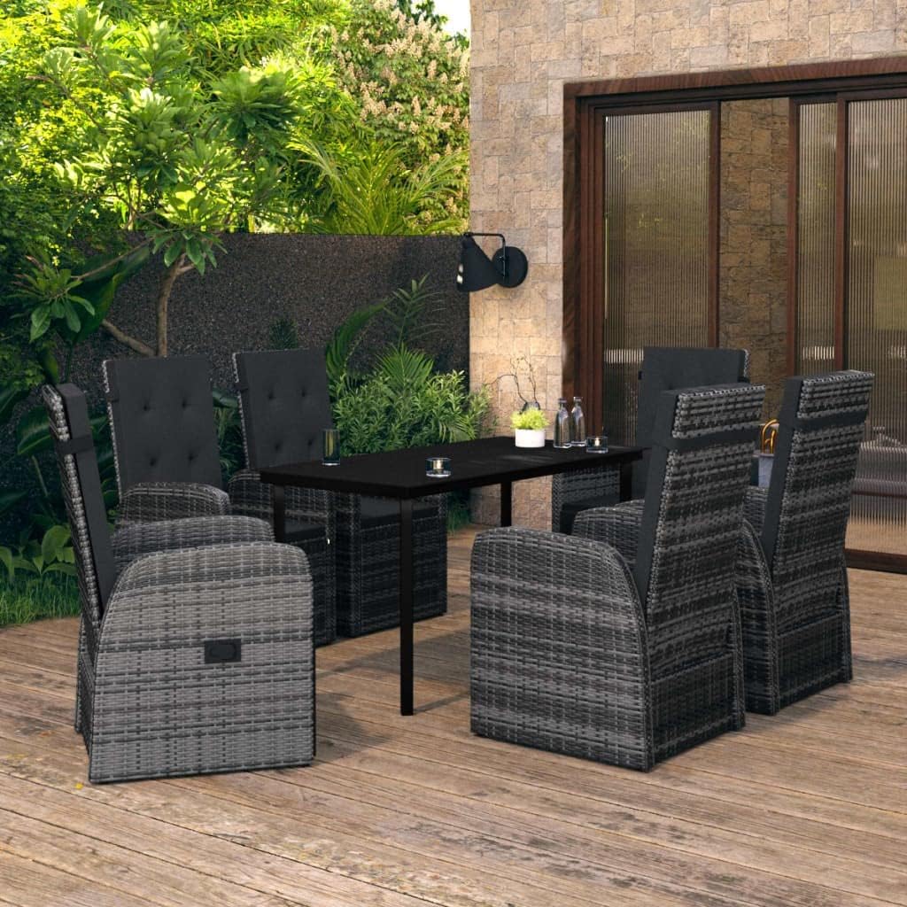 7 Piece Patio Dining Set with Cushions,Patio Decor,Conversation Furniture,Rattan Furniture,Casual Table Chairs,Perfect for Patio, Garden, Porch,Family Room,Sitting Area, Gray