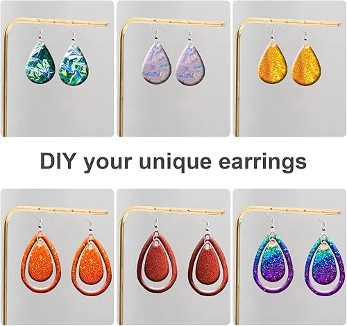 Miniatura 3 de Kit de 104 moldes de resina para aretes, 4 moldes de silicona para joyería de resina, moldes de fundición epoxi con ganchos para aretes para aretes