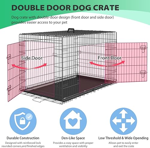 Miniatura 3 de BestPet - Cajas plegables de alambre de metal para perros grandes, de 61 cm, para el aire libre e interior, con doble puerta, panel divisor, bandeja