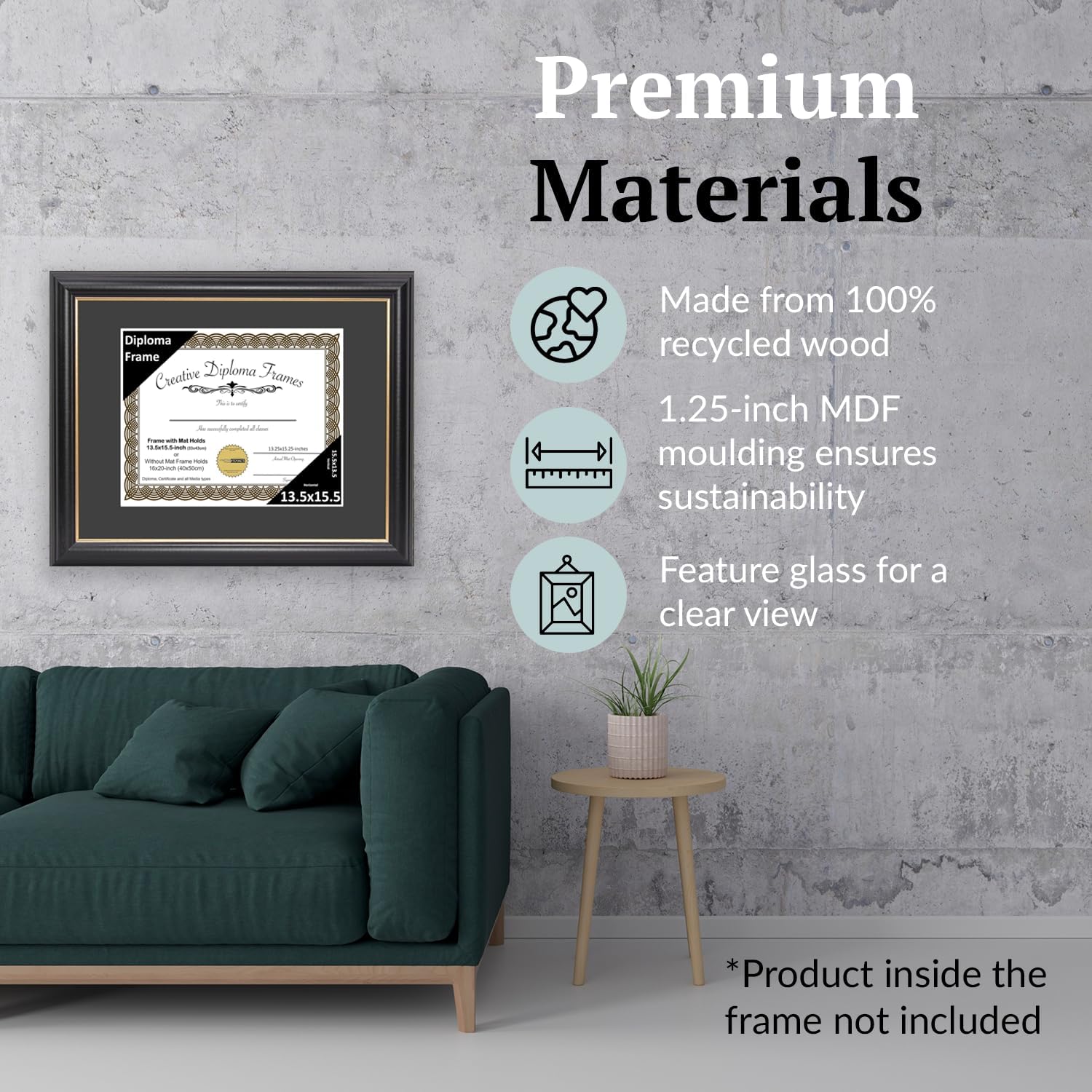 Creative Picture Frames 13.5" x 15.5" Rockefeller Black w/Gold Rim Diploma Frame, Displays 13.5" x 15.5" Certificate or 16" x 20" Document w/o Mat, College Degree Frame, Full-Strength Glass, Black Mat