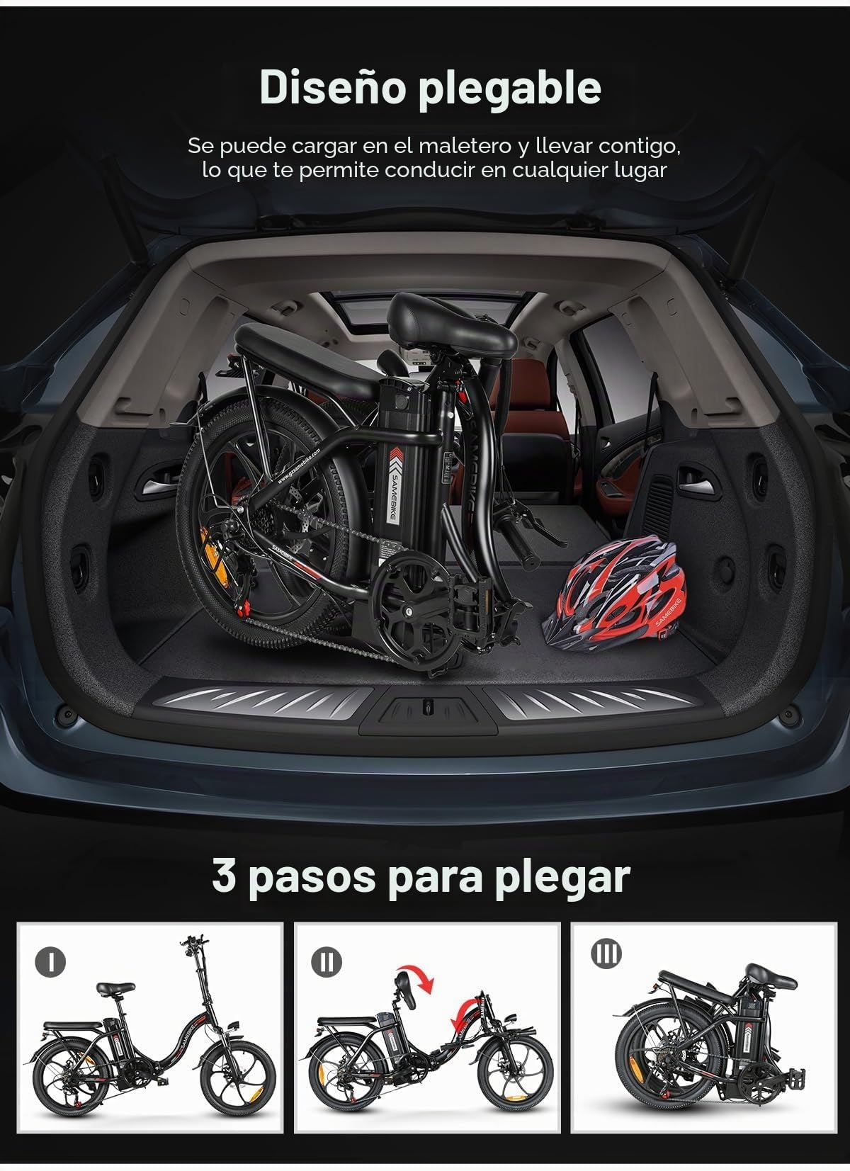 SAMEBIKE CY20 Bicicleta Eléctrica Plegable Urbana 20" para Adultos con Batería Extraíble 36V 12Ah y Cesta Delantera