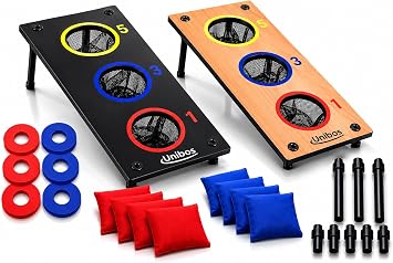 Unibos | Bean Bag Toss Games Set, 6 Bean Bags & 6 Washer, Reversible Board, Indoor Outdoor Throwing Game Party Supplies For Kids, Carnival Games Toss Games Banner For Birthday Party Decoration