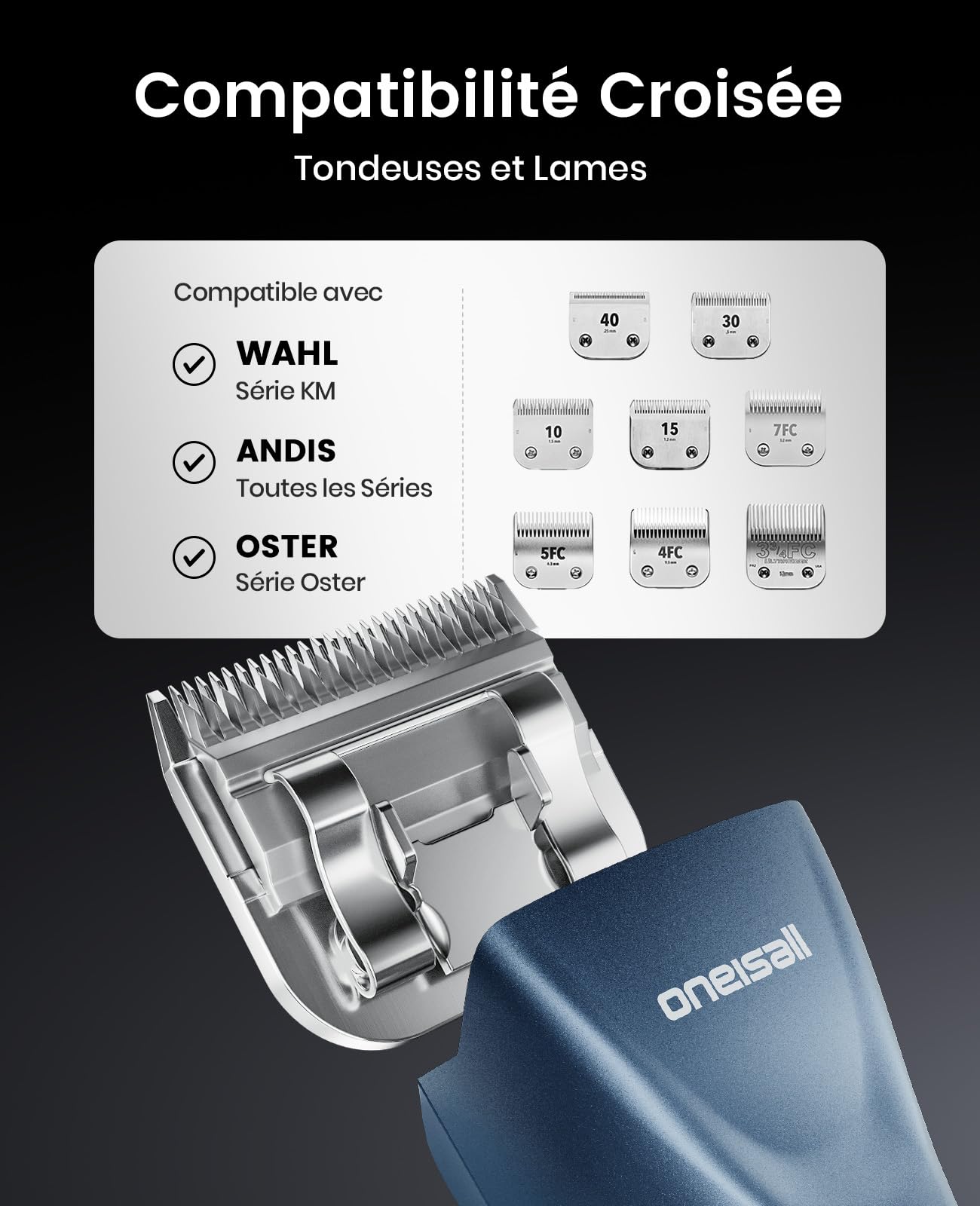 oneisall Tondeuse Professionnelle pour Chiens à Poils long epais, Tondeuse Chiens et Chats puissante, 2 Vitesses Silencieuse pour Animaux à Poils Epais|Longs|Bouclés, Batterie Amovible.