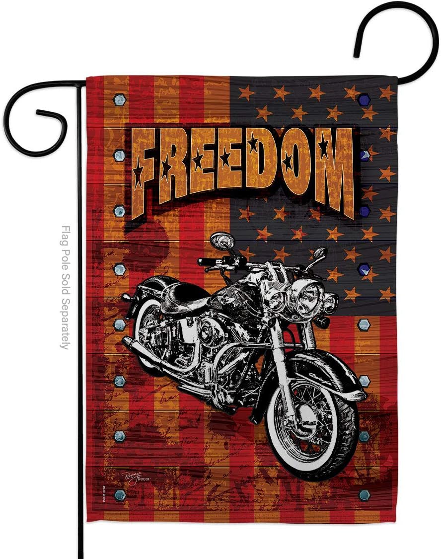 Americana Motorcycle Garden Flag Set Wall Holder Star and Stripes Patriotism Independence Memorial United State American Small Decorative Gift Yard House Banner Made In USA 13 X 18.5