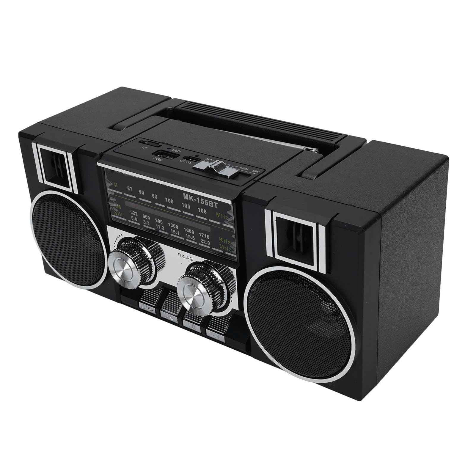 Radio FM Am SW Portátil, Banda Completa con Altavoz Bluetooth y Controladores Duales de 5 W para Baño de Garden (Negra)
