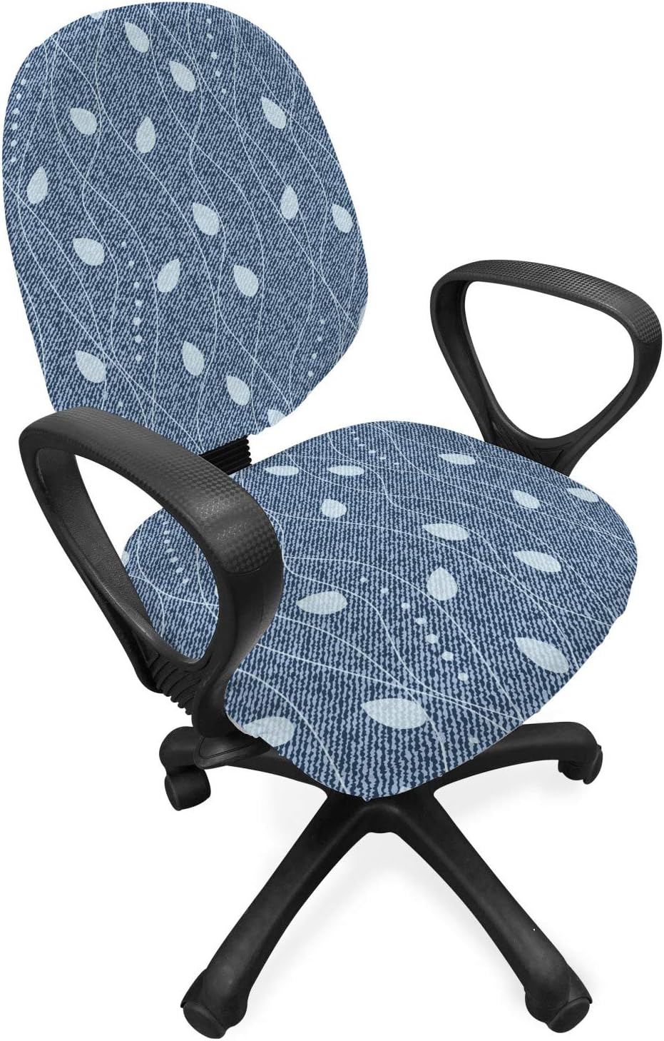 Ambesonne Leaves Office Chair Slipcover, Branches Over Denim Background Contemporary Fashion Nature Mix Art Deco, Protective Stretch Decorative Fabric Cover, Standard Size, Aqua Blue