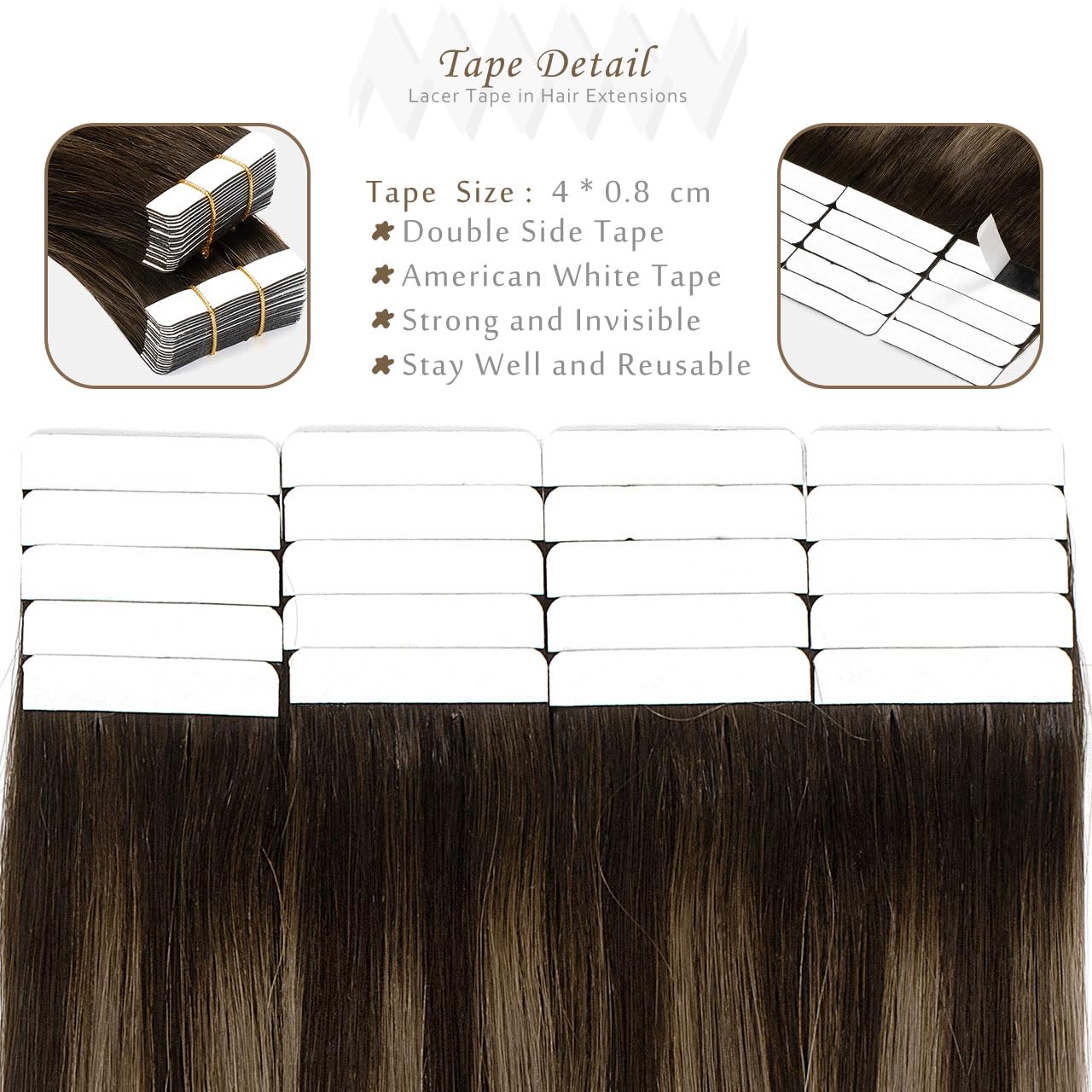 Human Hair Tape-In Extensions 24 Inch Silky Straight 50g 12pcs Sunny Tape 100% human hair tape natural look hairpiece  main image 4