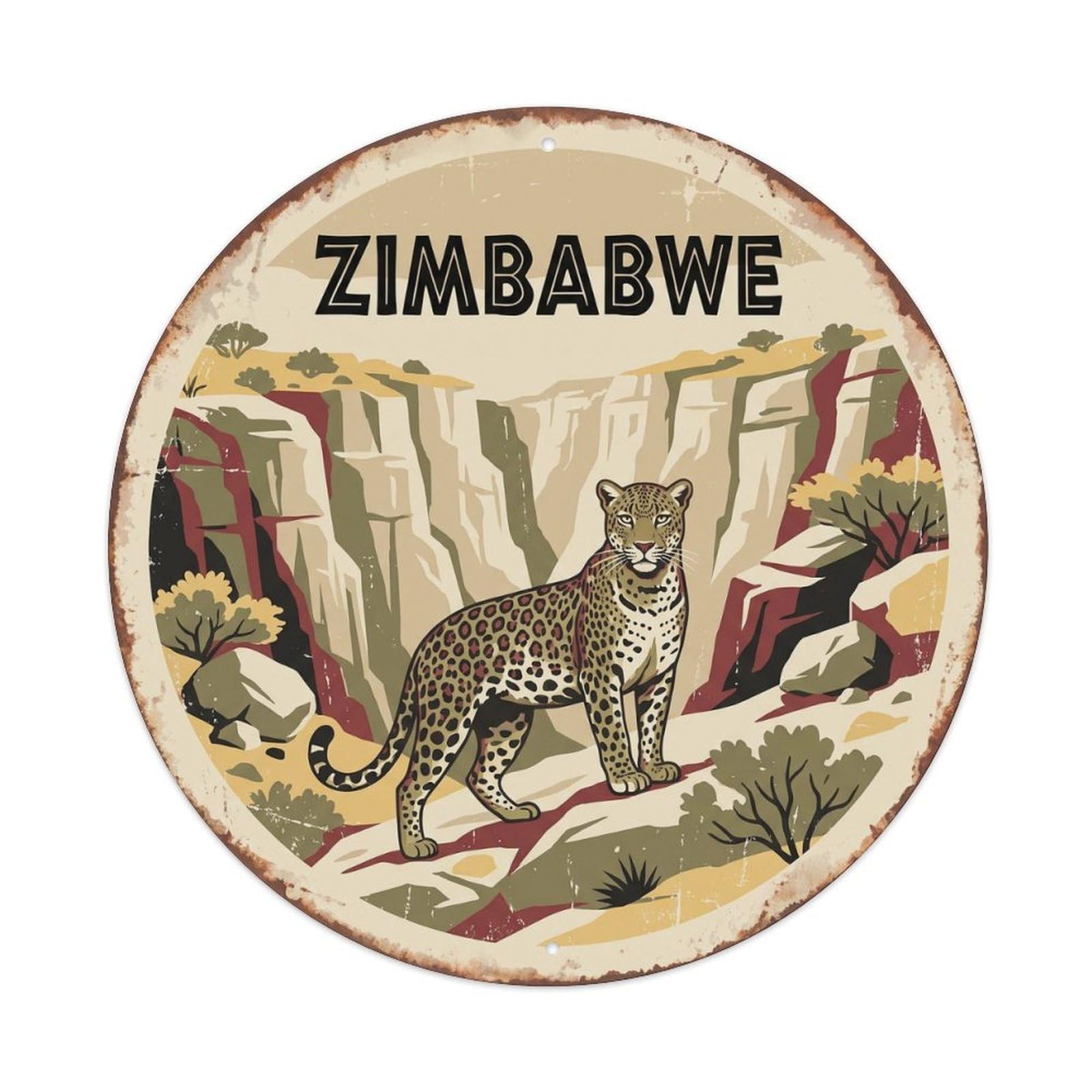 Zimbabwe Leopard Rocky Canyon Metal Tin Sign