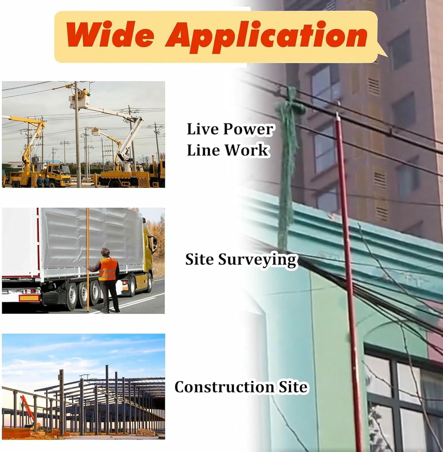 Epoxy Resin Height Pole Measuring Stick, High Voltage Insulated Survey Rod Extension, Linemen/Telecom Workers Surveying Equipment & Carrying Bag