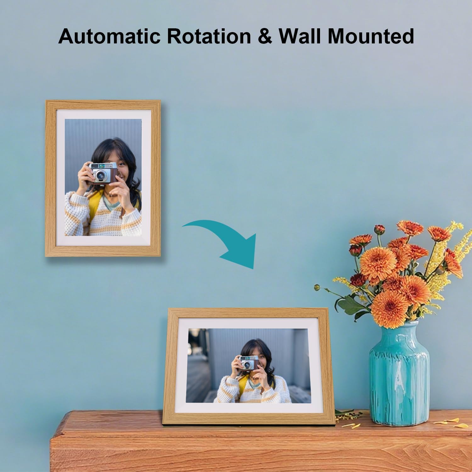 VTimes 10.1" Digital Picture Frame, 1280 * 800 HD IPS Touch Screen Family Planner Electronic Picture Frame, WiFi Smart Digital Calendar, AI-Generated Images, Auto-Rotate & Remote Share via APP