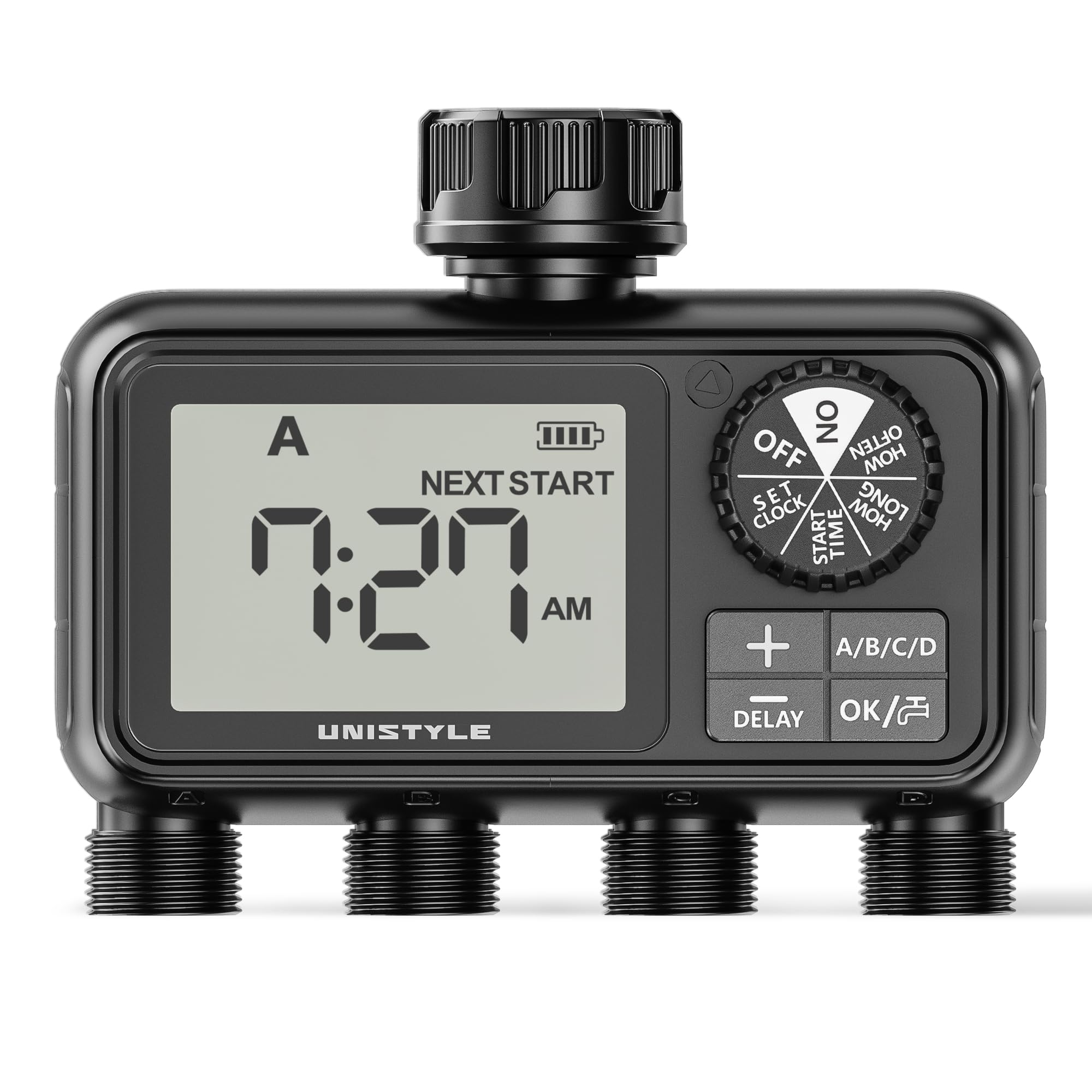 Unistyle Ordenador de riego de 4 salidas, reloj de riego automático, aspersor de césped, control de riego, sistema de riego para riego de jardín, temporizador de agua, riego de jardín