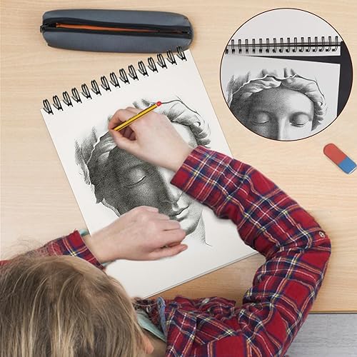 Miniatura 5 de TKOOFN Cuaderno de bocetos de 5.5 x 8.5 pulgadas, paquete de 5, 300 hojas superiores encuadernadas en espiral, blocs de dibujo (68 libras100 gsm),