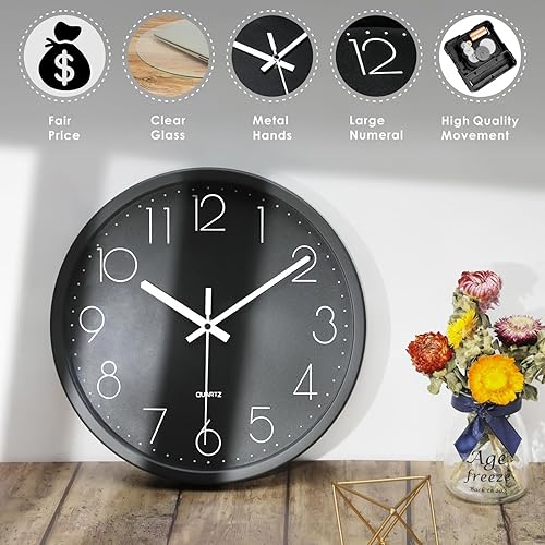 Miniatura 4 de Plumeet Reloj de pared para dormitorio, de 12 pulgadas, funciona con pilas, reloj de cuarzo silencioso para decorar la cocina y la sala de estar,