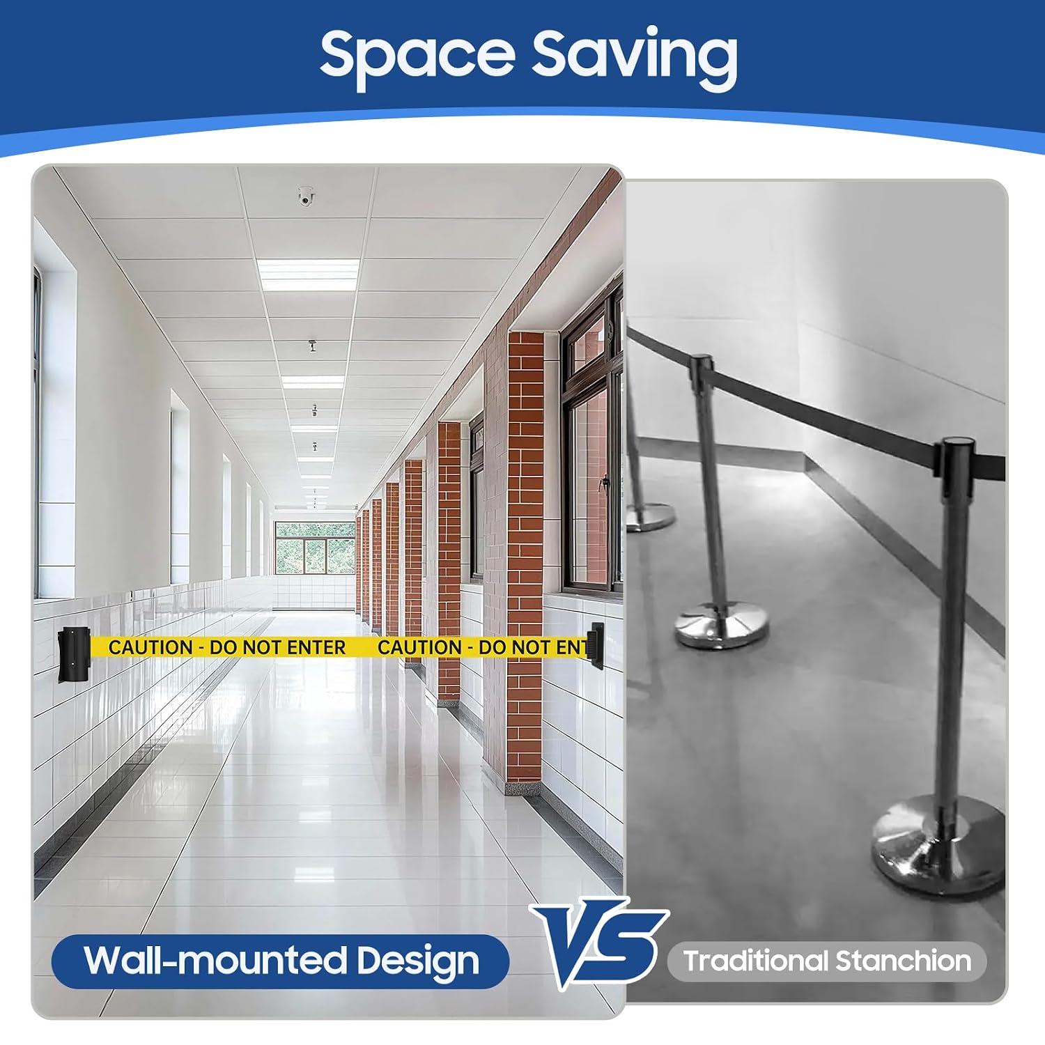 Wall Mount Crowd Control Barriers 2 Pack, TrreZON Fixed Retractable Barrier with Steel Case 10' Yellow Belt with "Caution: DO NOT Enter" for Grocery, Retail Store, Office, Stadium, School