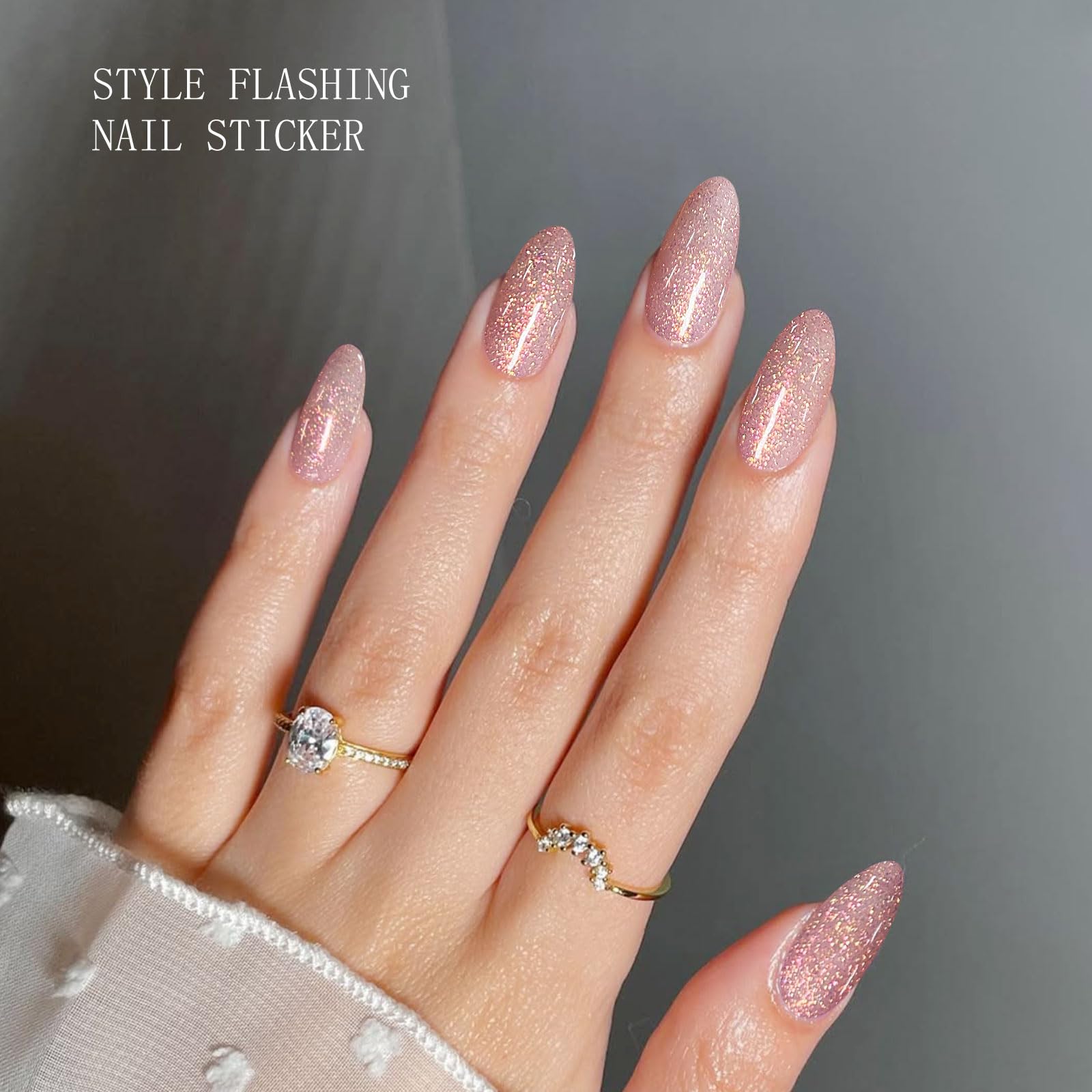 JMEOWIO Gel Nail Stickers Light Pink Glitter Semi Cured Gel Nail Strips Wraps UV/LED Nails Art Design Decoration Accessories - Image 4