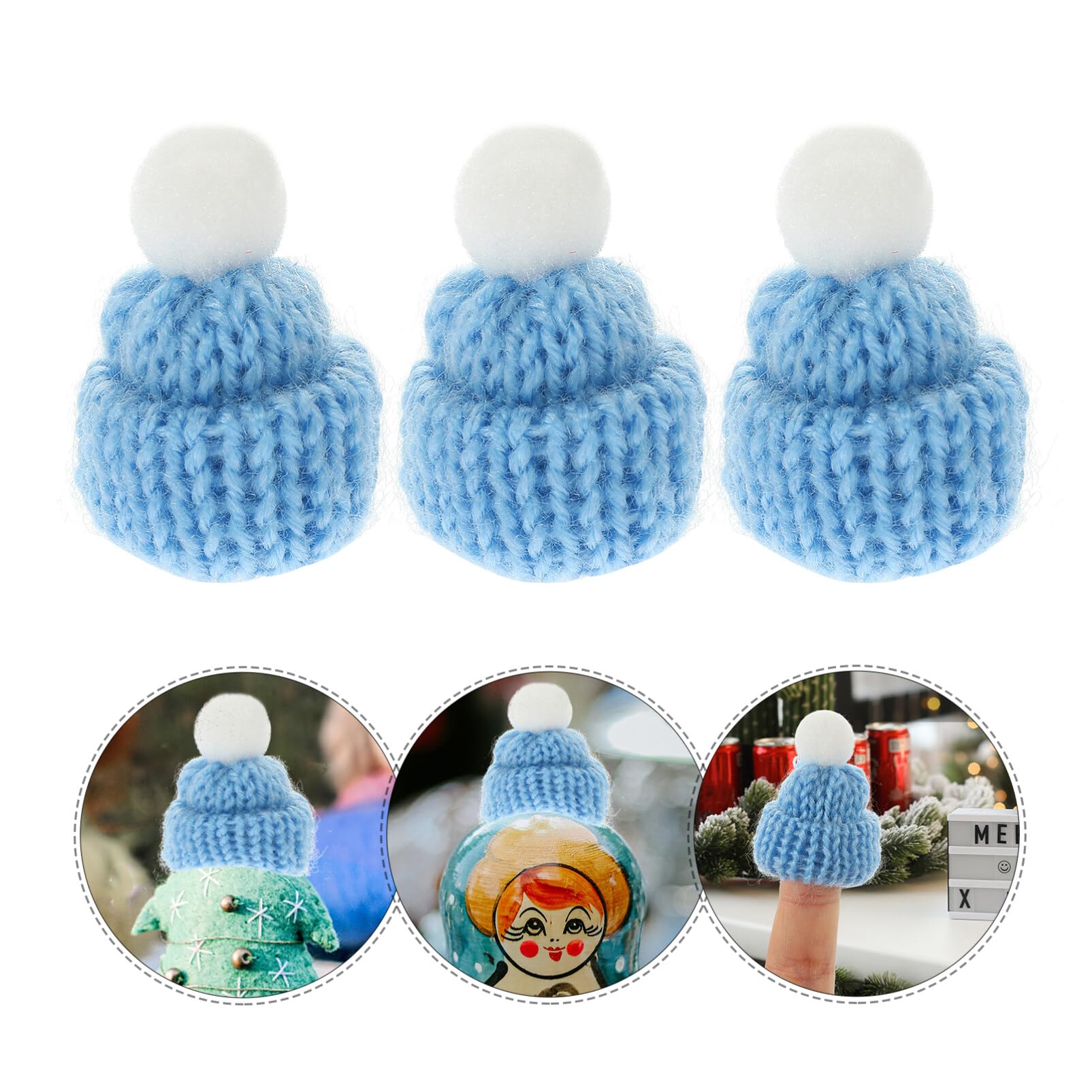 10PCS Knitted Mini Christmas Hat Small Snowman Hat Crafts Finger Santa Party Diy Handmade Accessories (Light Blue) - Image 3