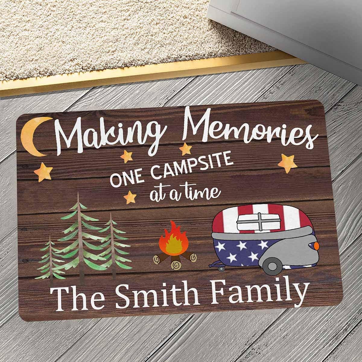 Customized Camper Doormat, Personalized Camping Rv Door Mats Making Memories One Campsite A Time for Indoor Outdoor Entrance Floor, Funny Gifts Rugs Outside Decor (24 X 16 inches)