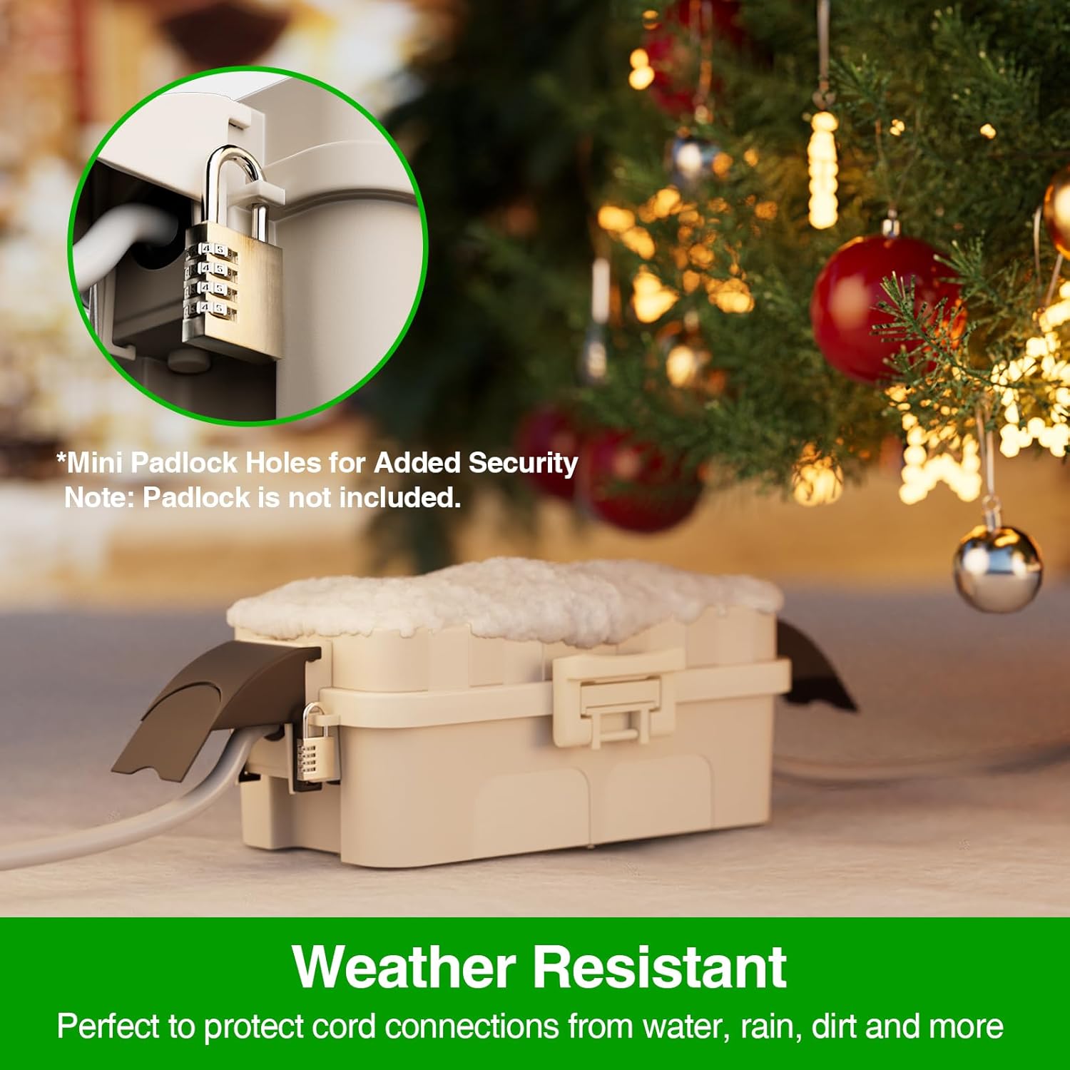 Flemoon IP55 Small Outdoor Electrical Box Waterproof (Inner 5.9 x 3.2 x 1.8inch), Extension Cord Cover with Detachable Awning Covers for Plug, Outlet, Holiday Lights, Almond - Image 7