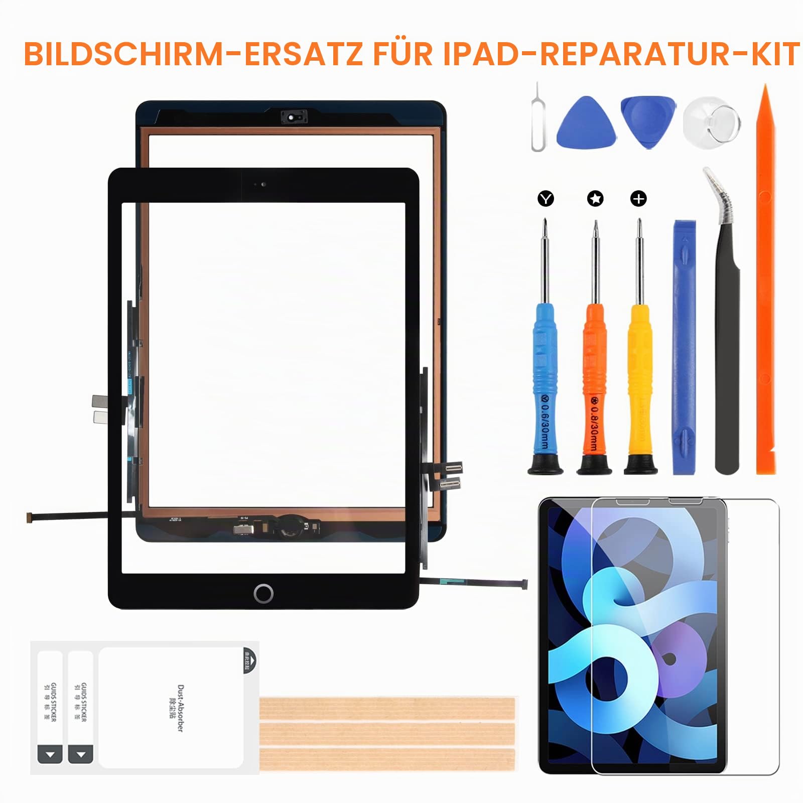 Touchscreen für iPad 9 2021 9th Generation, Digitizer für iPad 10.2 2021 A2602 A2603 A2604 A2605, Front-Touchscreen Mit Homebutton, Inklusive Reparaturwerkzeuge (Schwarz)