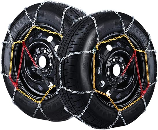 Amazon タイヤチェーン 19年 高性能金属亀甲型 9mm車滑り止めチェーン 簡単装着 ジャッキアップ不要 雪道凍結砂地泥道適応 090 車 バイク 車 バイク