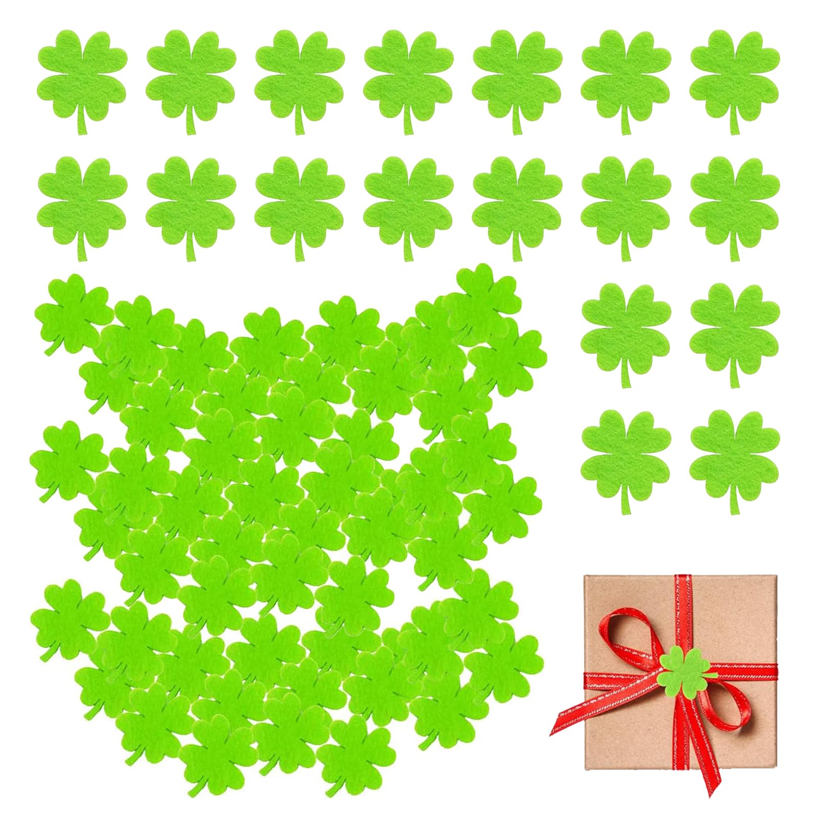 SWRCEYJH Pack of 100 Felt Clover Leaf Decorative Lucky Charm Clover Leaves Gift Decorative Felt Four Leaf Clover for St. Patrick Day Invitation, DIY & Craft Gift Decoration (3.1-3.5 cm)