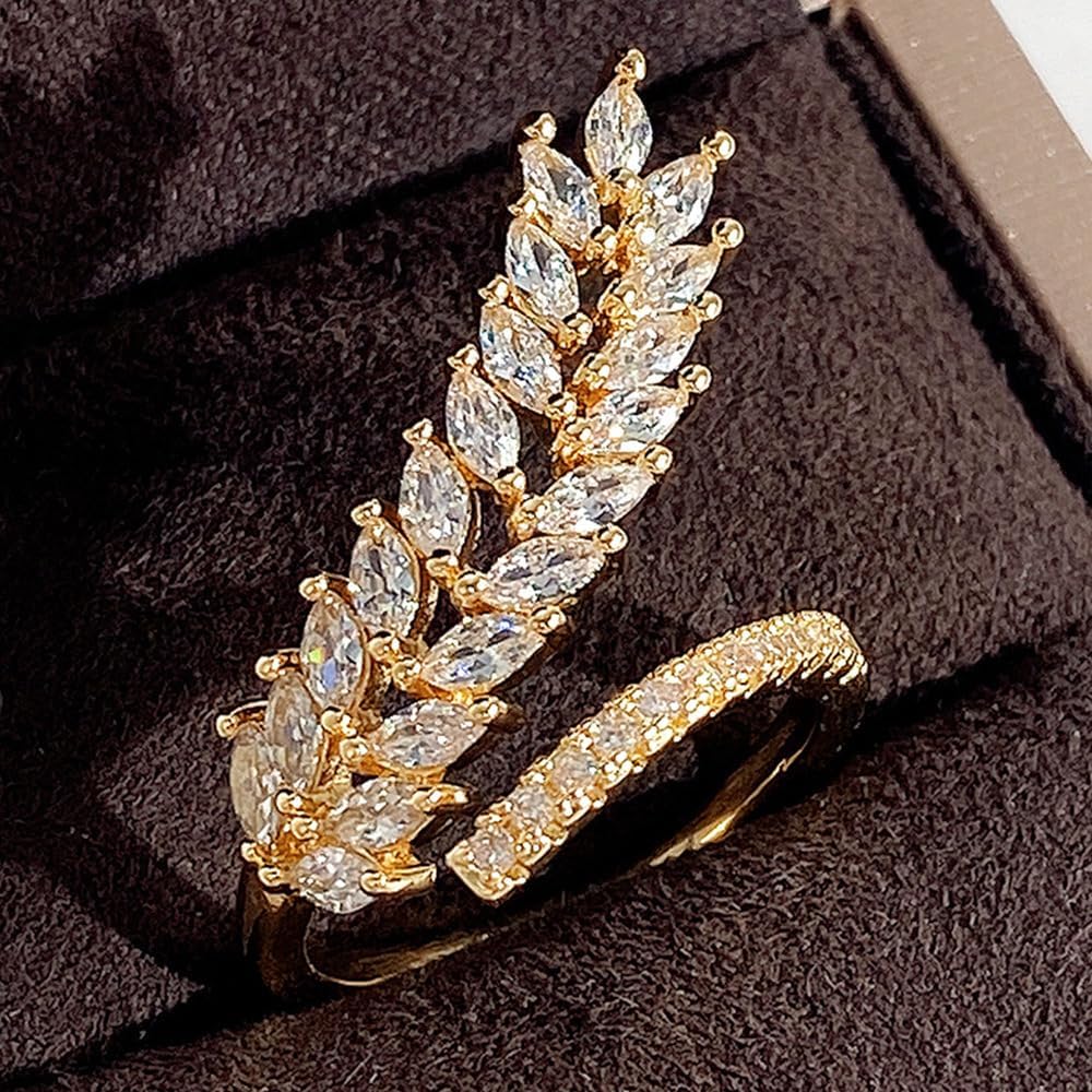 14K Gold Vine Ring, Adjustable Canary Moissanite Floral Openwork Band Jewelry for Women