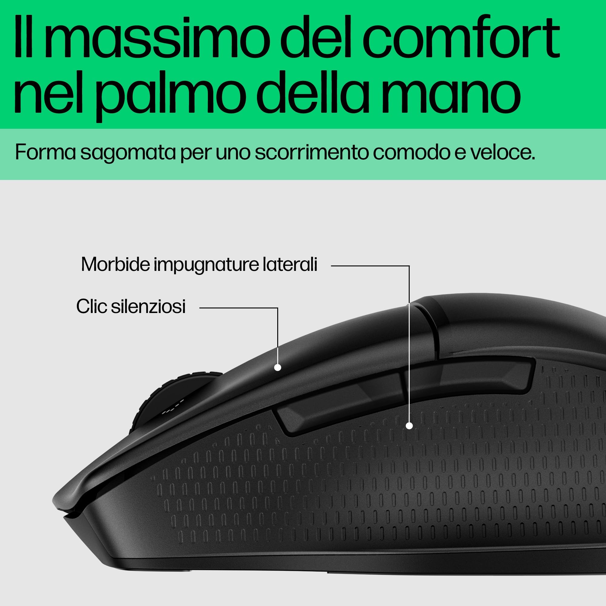 HP 480 Mouse Comfort, Connessione Bluetooth 5.3, Sensore Ottico da 4000 DPI, 6 Pulsanti Programmabili, Rotella Inclinabile, Durata Batteria fino a 10 Mesi, Windows 10, 11 e macOS, Nero