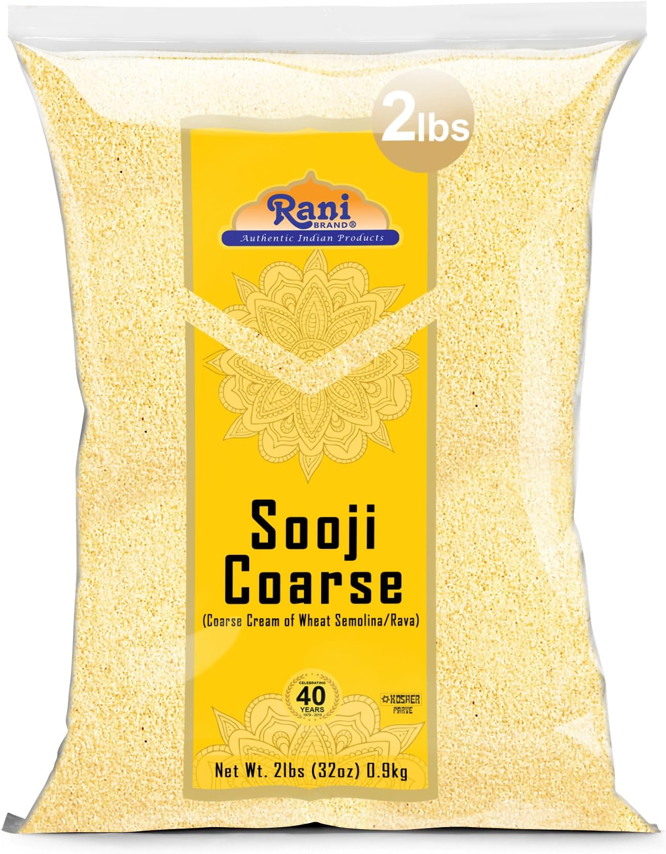 Rani Sooji Coarse (Farina, Suji, Rava, Rawa, Wheat Semolina) Flour 32oz (2lbs) 908g Bulk ~ All Natural | Vegan | Non-GMO | Kosher | Indian Origin