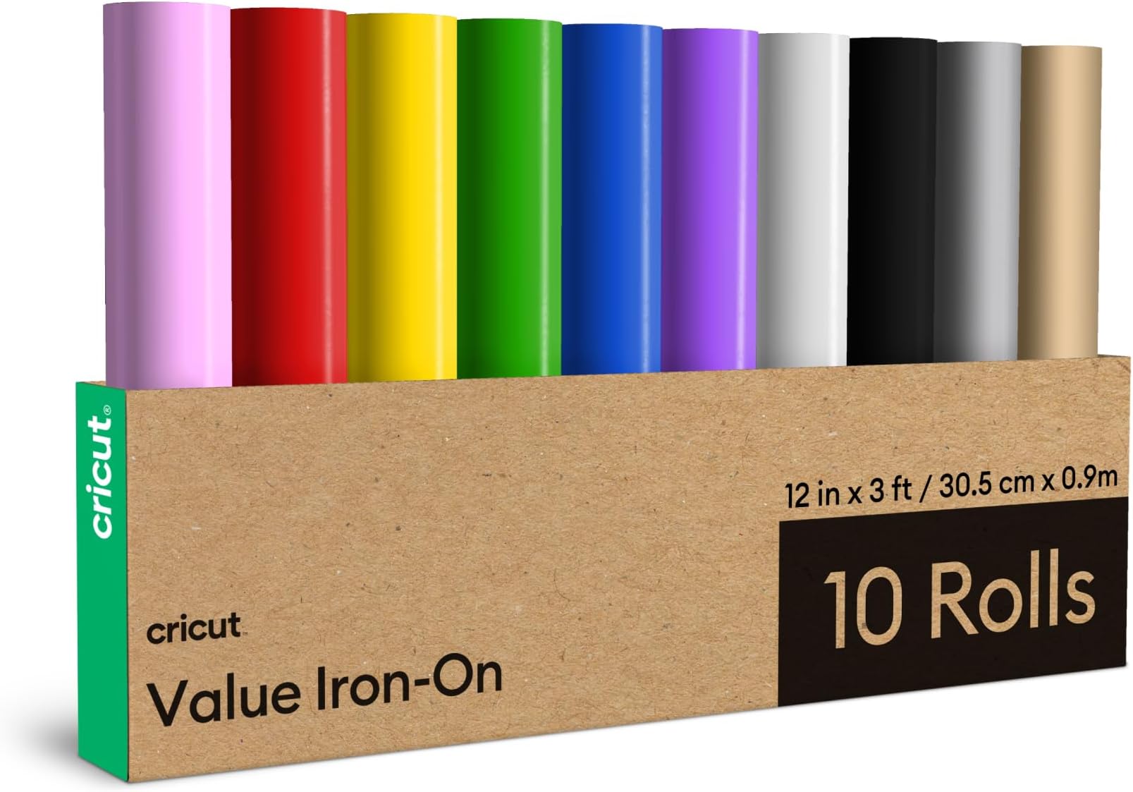 Cricut HTV Heat Transfer Vinyl Rolls | 10 Pack | 30.5 cm × 91 cm (12" × 3 ft) | Iron-On HTV Vinyl for Fabric, Ideal for Custom T-Shirts & DIY Projects