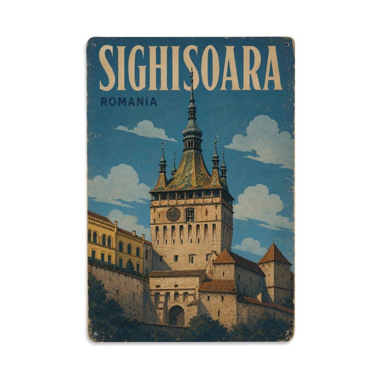 Retro Travel Romania Sighisoara Metal Tin Sign