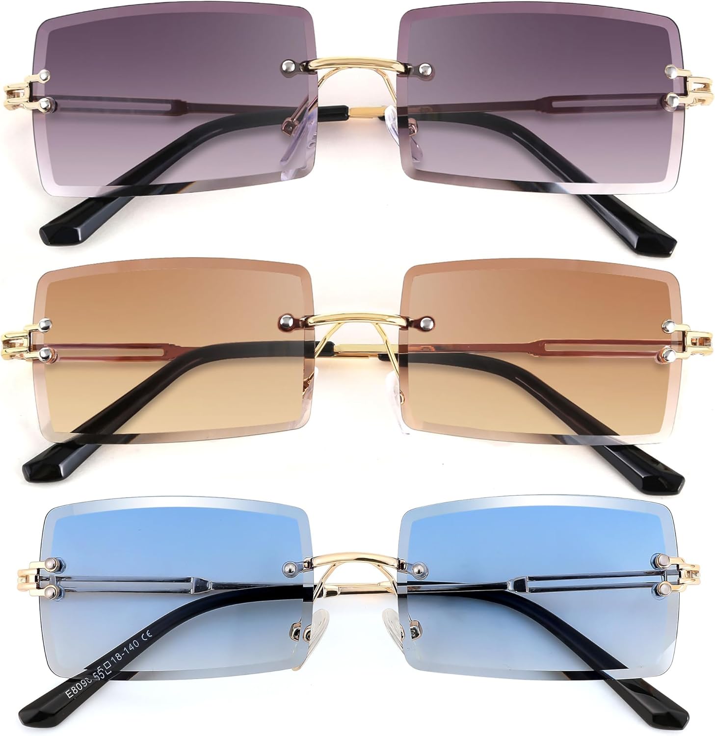 FEISEDY Vintage Rimless Sunglasses Rectangle Frameless Candy Color Glasses Women Men B2642