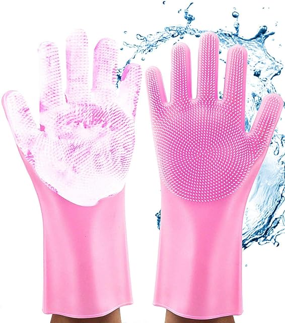 Reusable Silicone Magic Dish-Washing Gloves / Multi Purpose / Heat Resistant Cleaning Gloves with Scrubbers Best Dish Washing Gloves for Kitchen Bathroom Car