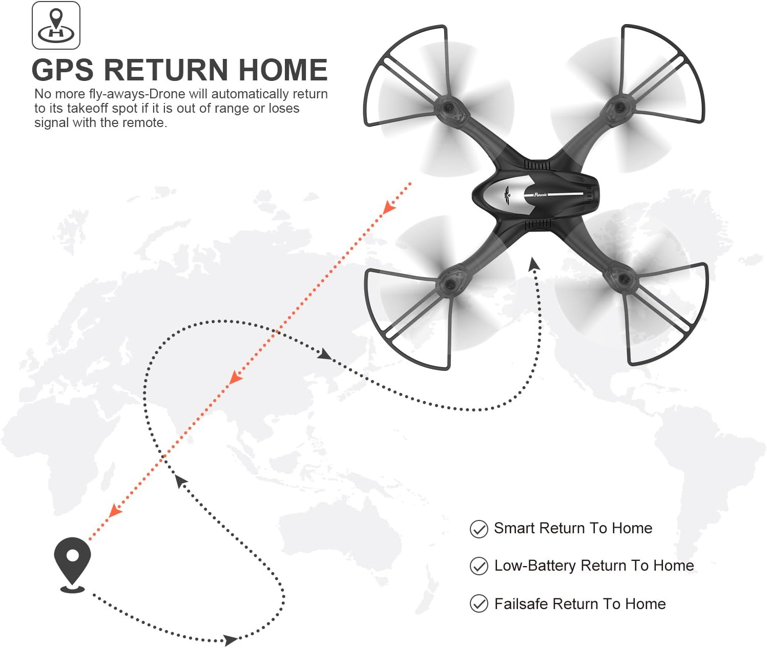 Potensic T18 GPS Drone, FPV RC Quadcotper with Camera 1080P Live Video, Dual GPS Return Home, Follow Me, Adjustable Wide-Angle Camera, Altitude Hold, Long Control Range -Black