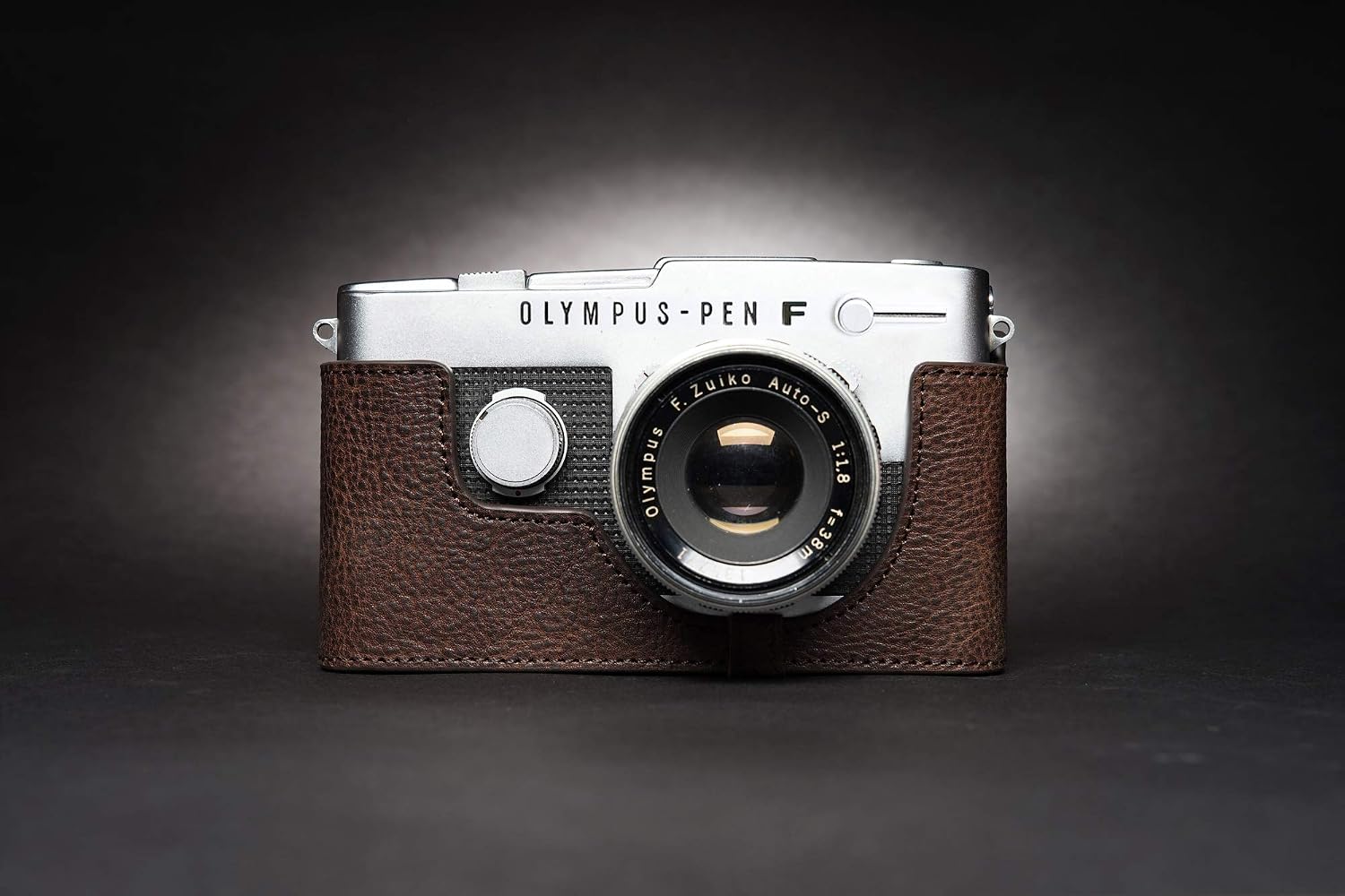 Pen-FT Case, BolinUS Handmade Genuine Real Leather Half Camera Case Bag Cover for Olympus Pen-FT Film Camera with Hand Strap (Coffee)