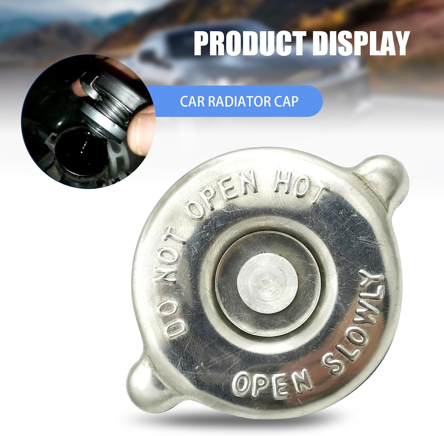 Car Radiator Cap, T16 16 PSI Leak Proof Coolant Reservoir Cover, High Temperature Resistant Anti-rust Cover with Safety Warning Marking, Compatible with Chevy Dodge Avenger Stant (Silver)