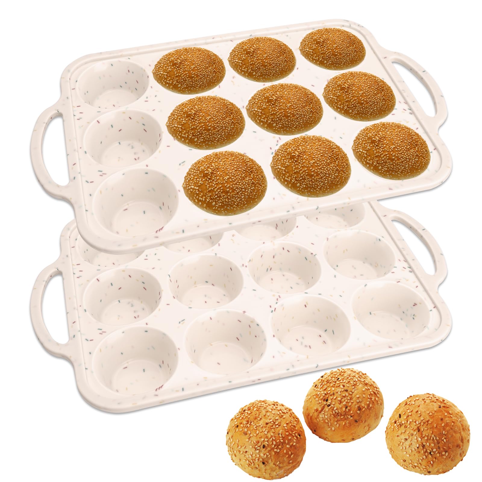OtumnFS 2 Packs 12 Cups Silicone Muffin Pan, Regular Size