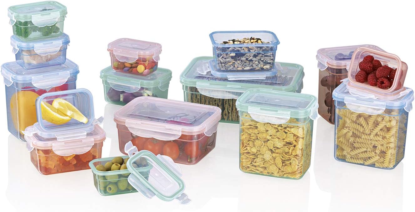 GOURMETmaxx Klick-it Food Storage Containers, Rosa Blau Mint, 6x0,2L / 3x0,45L / 4x1L / 1x1,1L / 1x2,1L