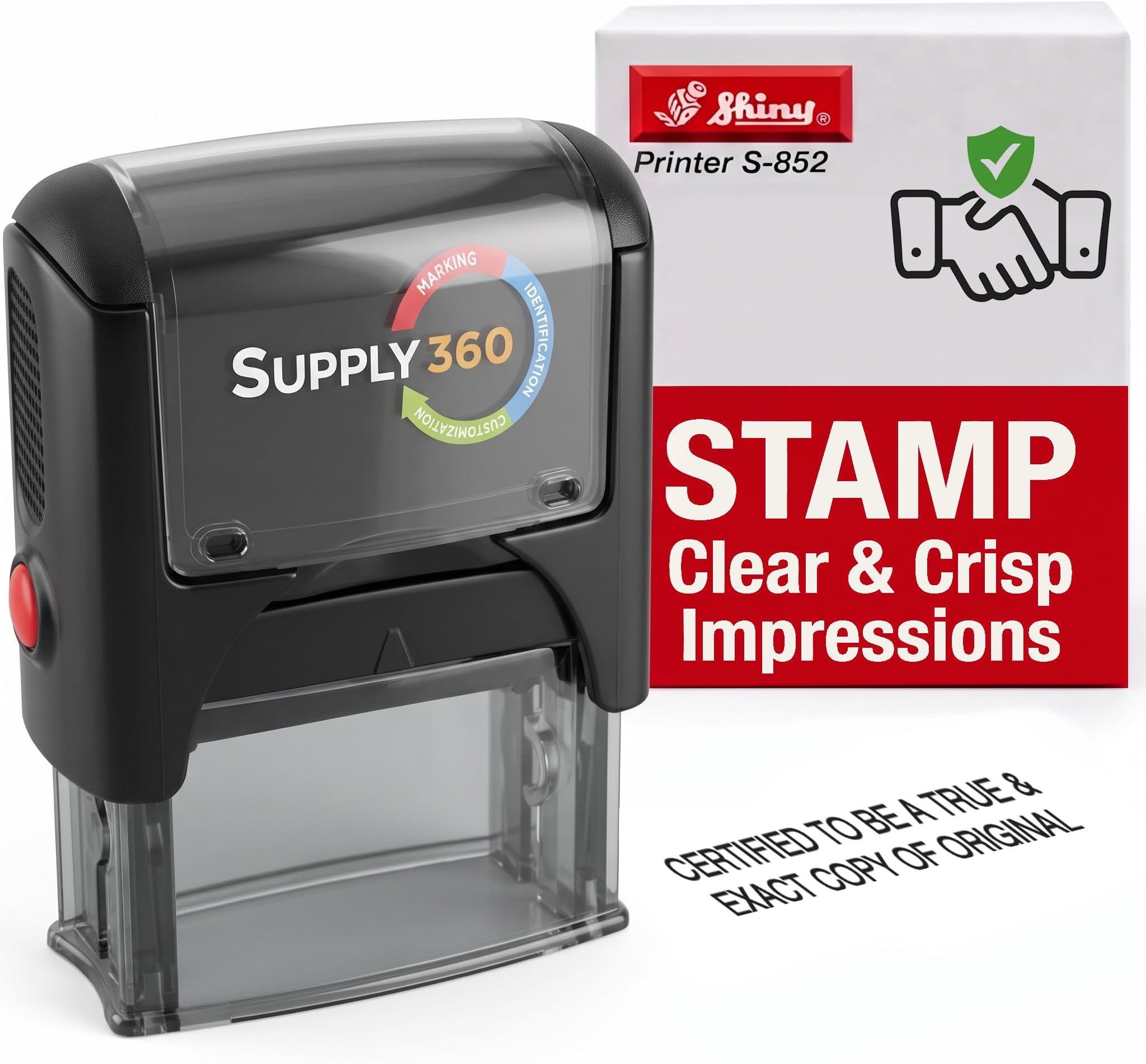 Supply360 AS-IMP1047 - Certified to BE A True & Exact Copy of Original W/Signature Line, Heavy Duty Commerical Quality Self-Inking Rubber Stamp, Red Ink, 9/16" x 1-1/2" Impression Size