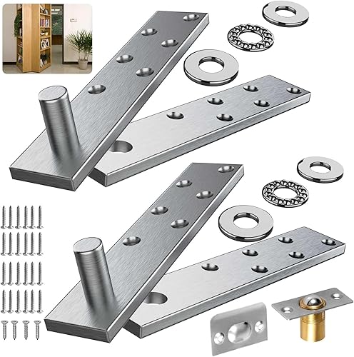 Bisagras de pivote de puerta, sistema de bisagra de pivote invisible con accesorios de captura de bola de puerta para puertas de madera resistentes
