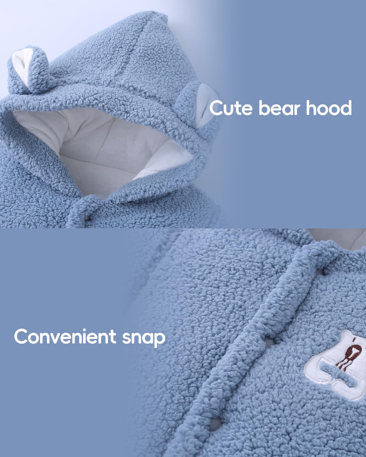 WYTbaby Combinaison de neige pour bébé - En polaire - Avec capuche - Épaisse et chaude - Pour garçons et filles de 0 à 18 mois