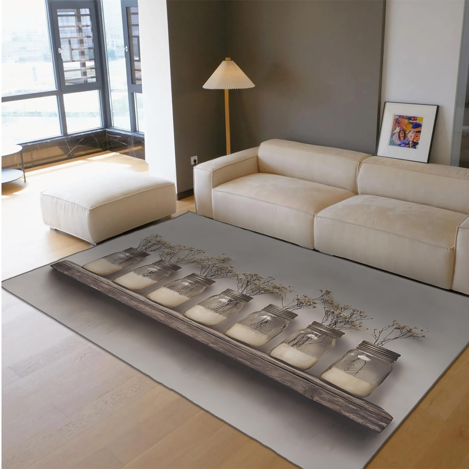 Tapis mince d'intérieur gris campagne 120x180 cm pour entrée et salon