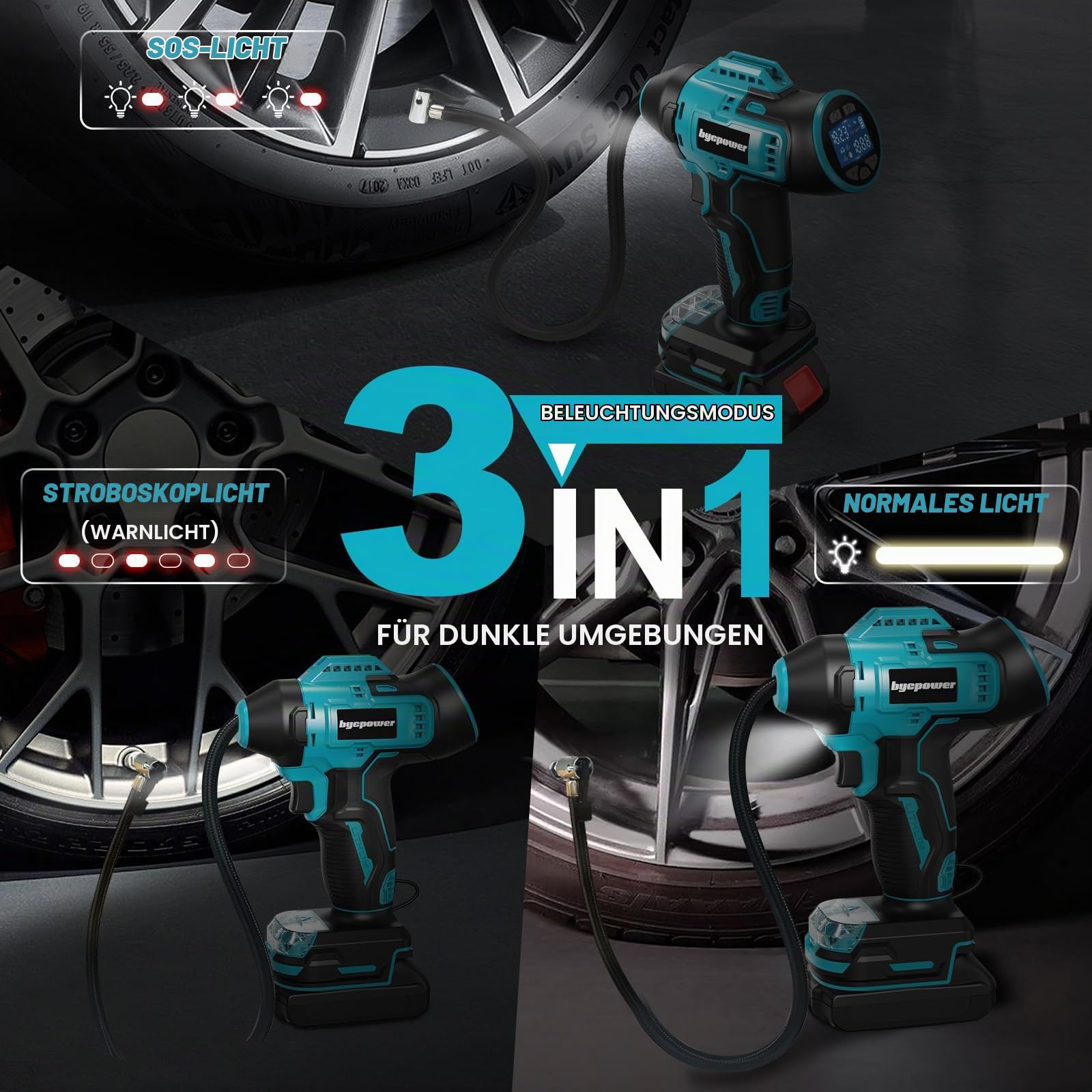Akku Kompressor für Makita 18V Akku, 11bar 160PSI Autoreifen Luftpumpe | Tragbare Luftkompressor mit LCD-Display-Manometer, mit 12V Autostromkabel für Auto, Motorrad, Fahrrad, Ball(Ohne Akku)