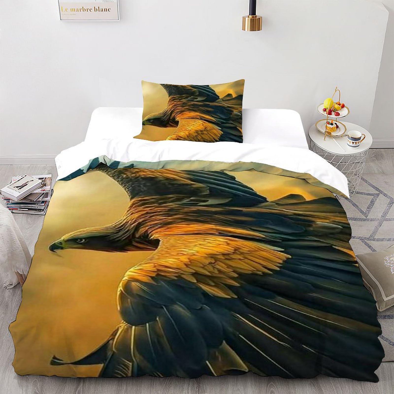 Housse de couette imprimé 3D animaux facile à laver pour lit simple fille 135x200