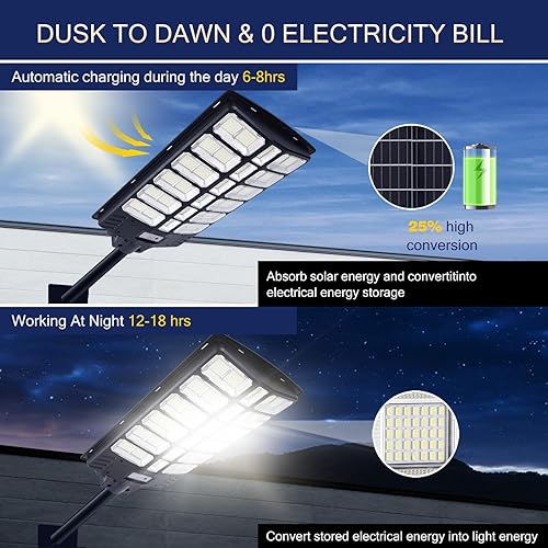 Miniatura 2 de Luminix Luz de calle solar impermeable para exteriores, 1800 W, luz de estacionamiento comercial de 16000 lm del atardecer al amanecer, reflector