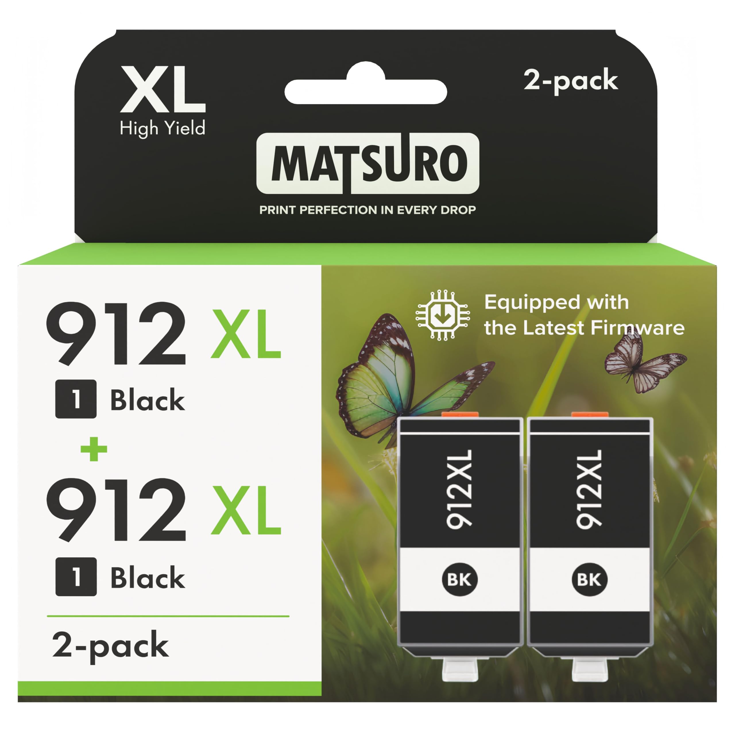912 XL Nero Cartuccia d'inchiostro Sostituzione per HP 912 XL con Chip Compatibile con HP OfficeJet 8010 8012 8013 8014 8015 8017 8018 OfficeJet Pro 8022 8023 8024 8025 (2x Nero XL)